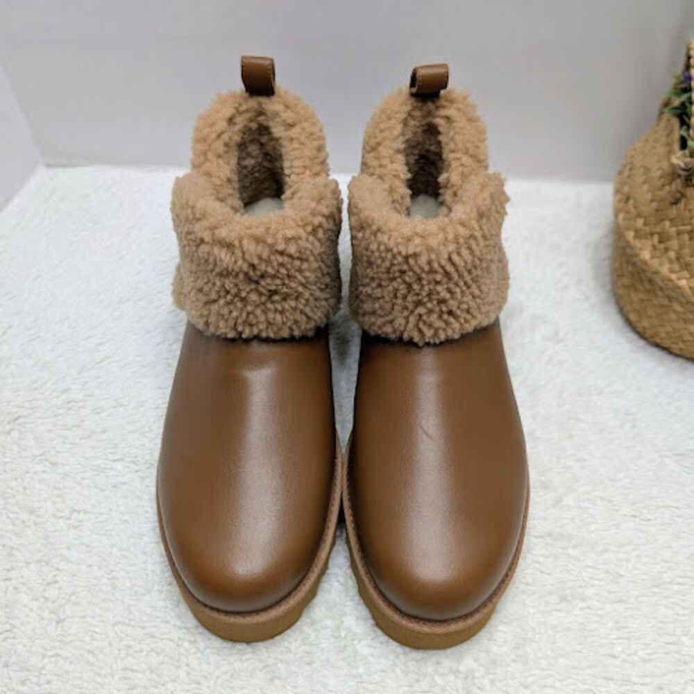 UGG Chestnut Ultra Mini Alina Curled Genuine Shearling Platform Boots W10 *NEW* - Picture 5 of 12